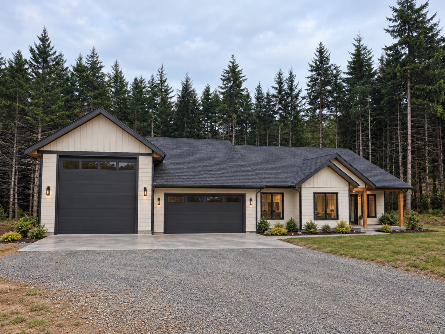 Concept visualization of proposed siding, roofing and landscaping for the home under construction